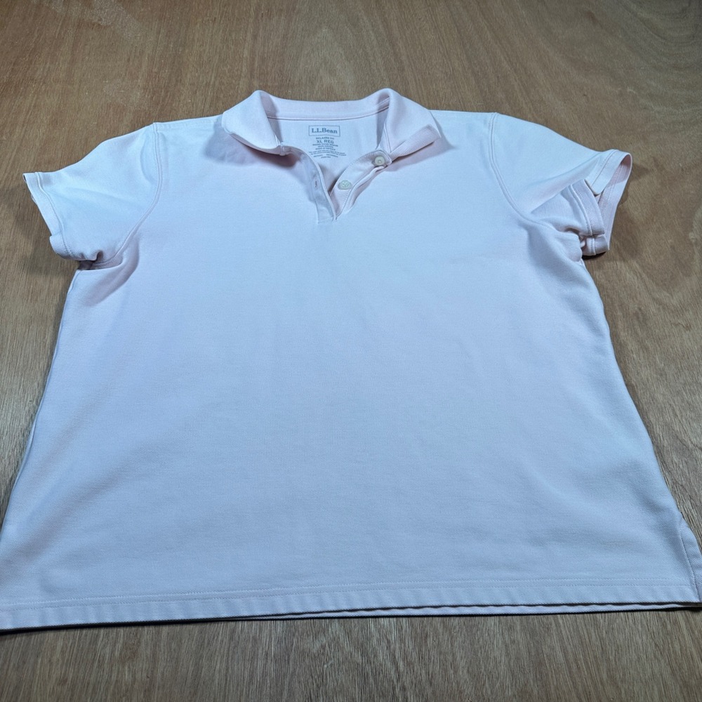 L.L.Bean Polo Shirt Women XL Regular Pink Relaxed Fit Cotton Pique Short Sleeve